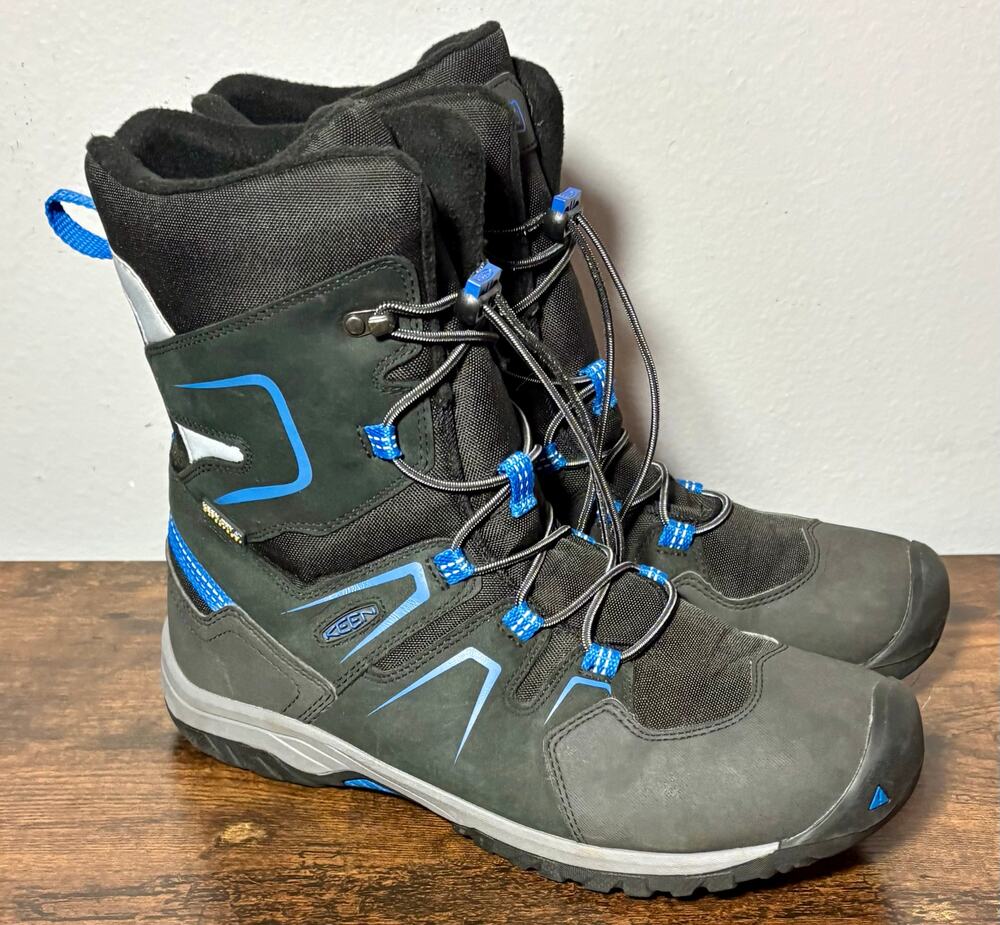 KEEN Big Kids' Levo Winter Waterproof Boots Black/Baleine Blue Sz 7 EUC